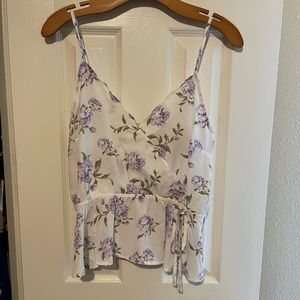 White/Purple flower printed top